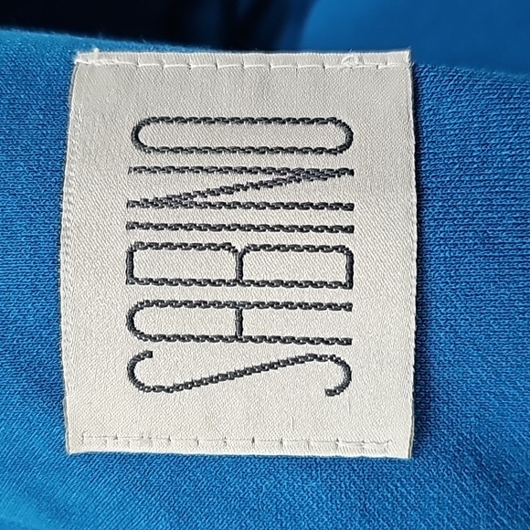 Vtg 80's Sabino Blue Belted Midi Dress, Knit, Ruched Mock Neck, Pockets, SZ 10, - Picture 11 of 13